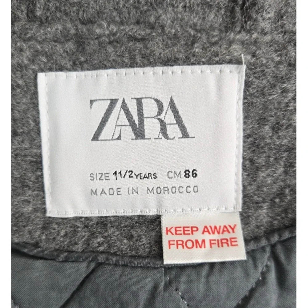 Zara Kids Girls 18 Months Wool Duffle Pea Coat Gray Faux Fur‎ Hood Trim Classic